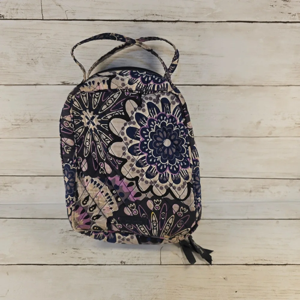Vera Bradley Quilted Lunch Bag Purple Black Floral Mandala Insulated Travel Tote